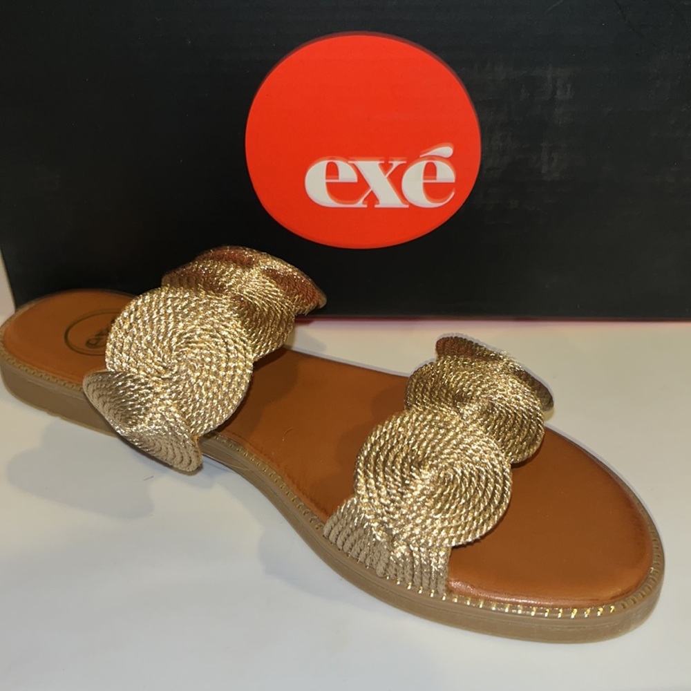 EXE Rose Gold Spiral Rope-Strap Sandals Women’s Size 37 NEW Unique